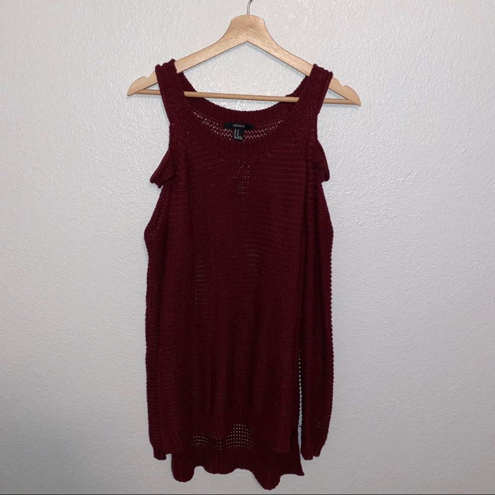 F21 burgundy knit sweater